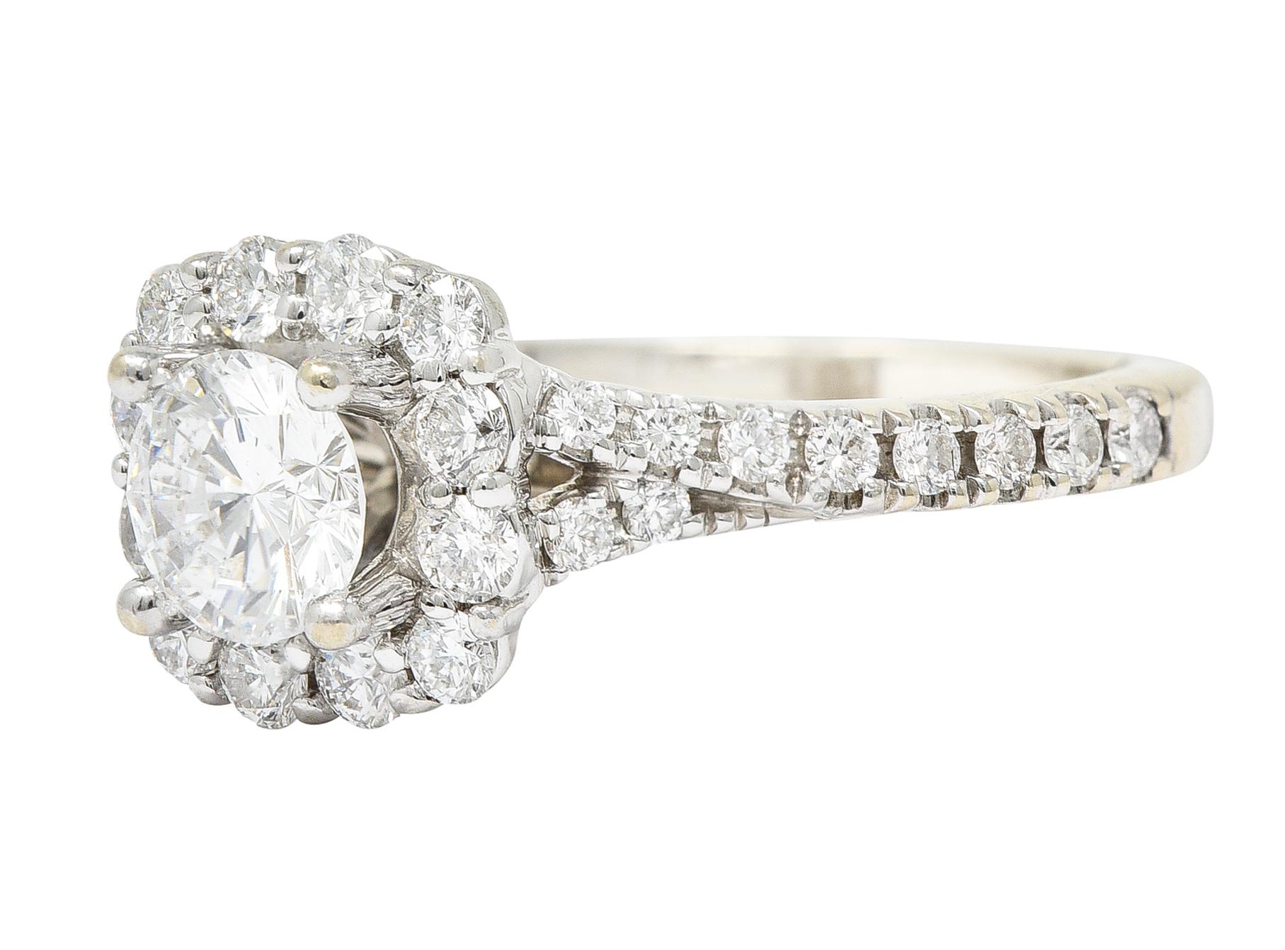Women's or Men's 1.18 Carats Ideal Cut Diamond 14 Karat White Gold Cushion Halo Engagement Ring