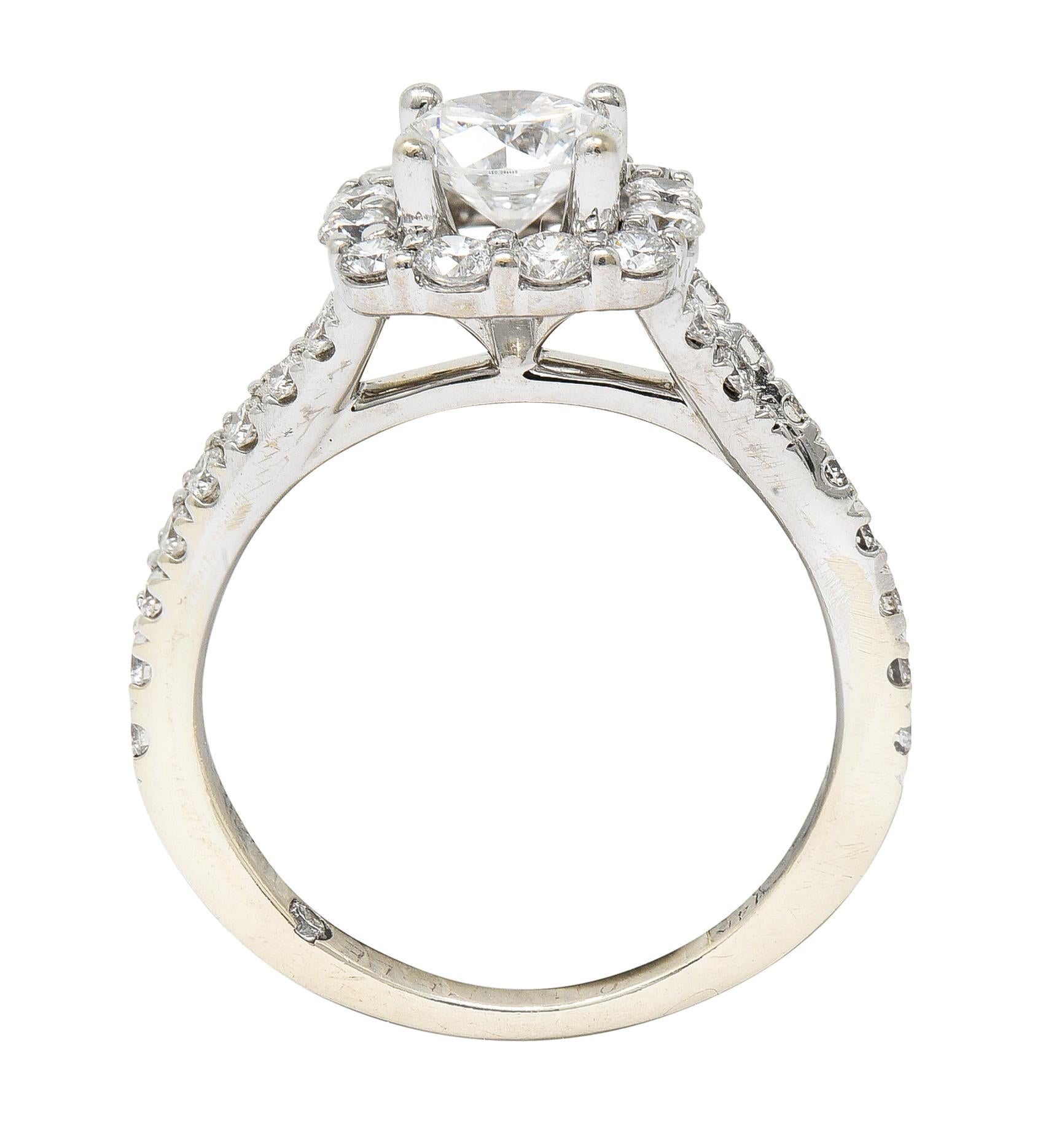 1.18 Carats Ideal Cut Diamond 14 Karat White Gold Cushion Halo Engagement Ring 3