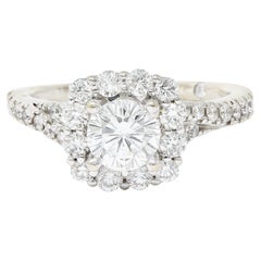 1.18 Carats Ideal Cut Diamond 14 Karat White Gold Cushion Halo Engagement Ring