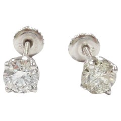 1.18 Carats Natural Diamond Round Shape Studs 14 Karat White Gold