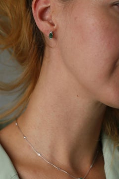 1.18 Ct Emerald Round Diamond 18 K White Gold Earrings