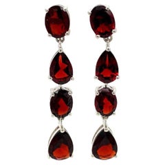 11.8 Carat Natural Deep Red Garnet Long Dangle Earrings in 925 Sterling Silver
