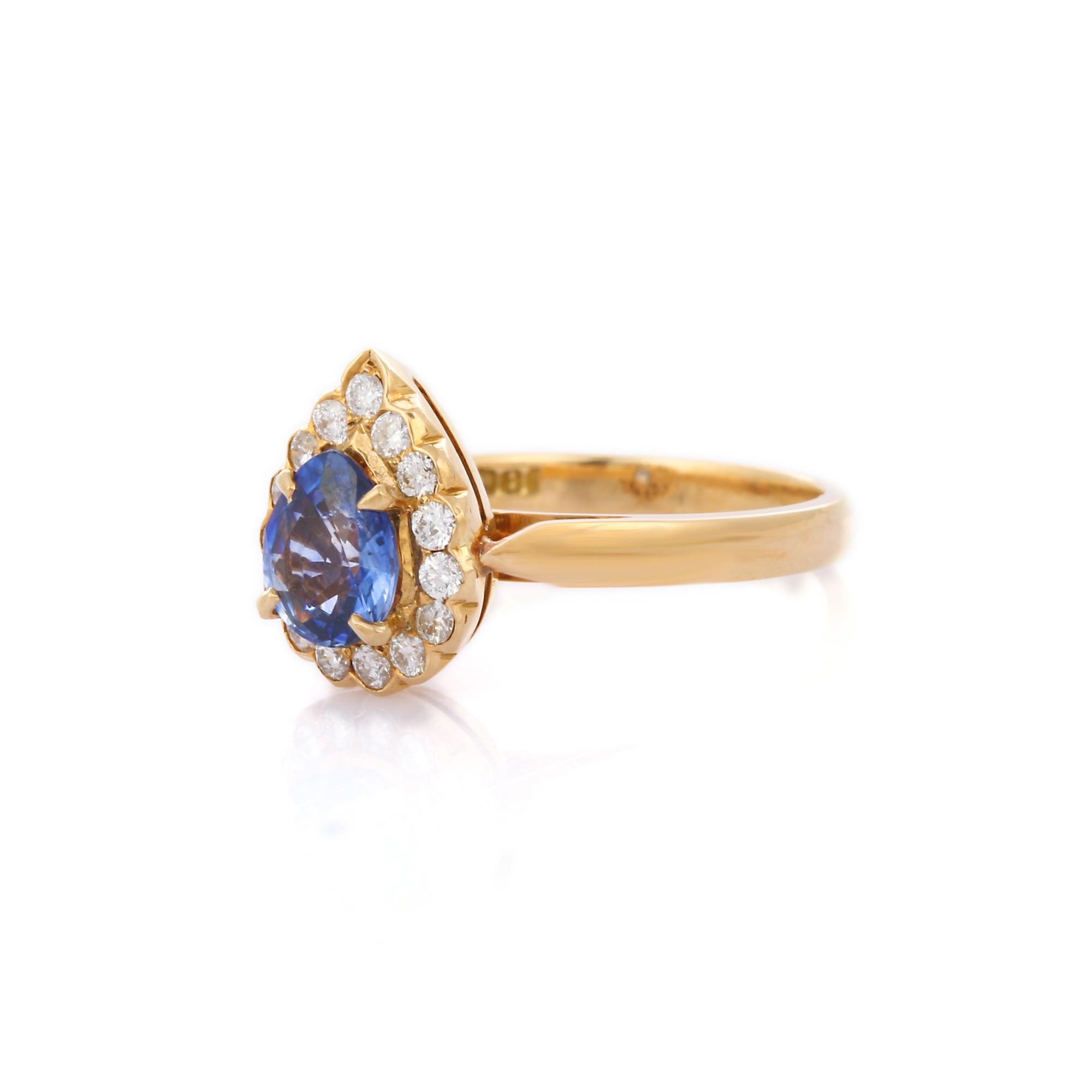 For Sale:  Pear Cut Blue Sapphire Ringed with Diamonds Engagement Ring in 18K Yellow Gold 3