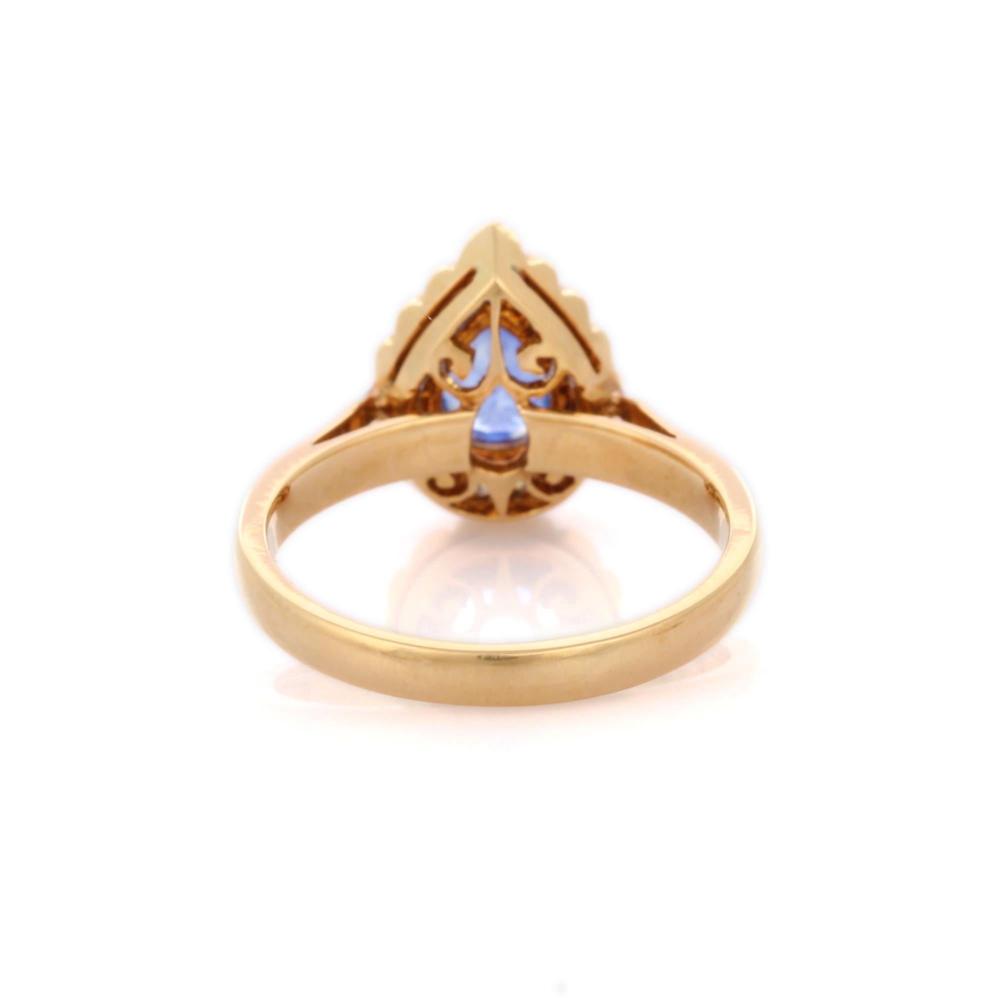 For Sale:  Pear Cut Blue Sapphire Ringed with Diamonds Engagement Ring in 18K Yellow Gold 4