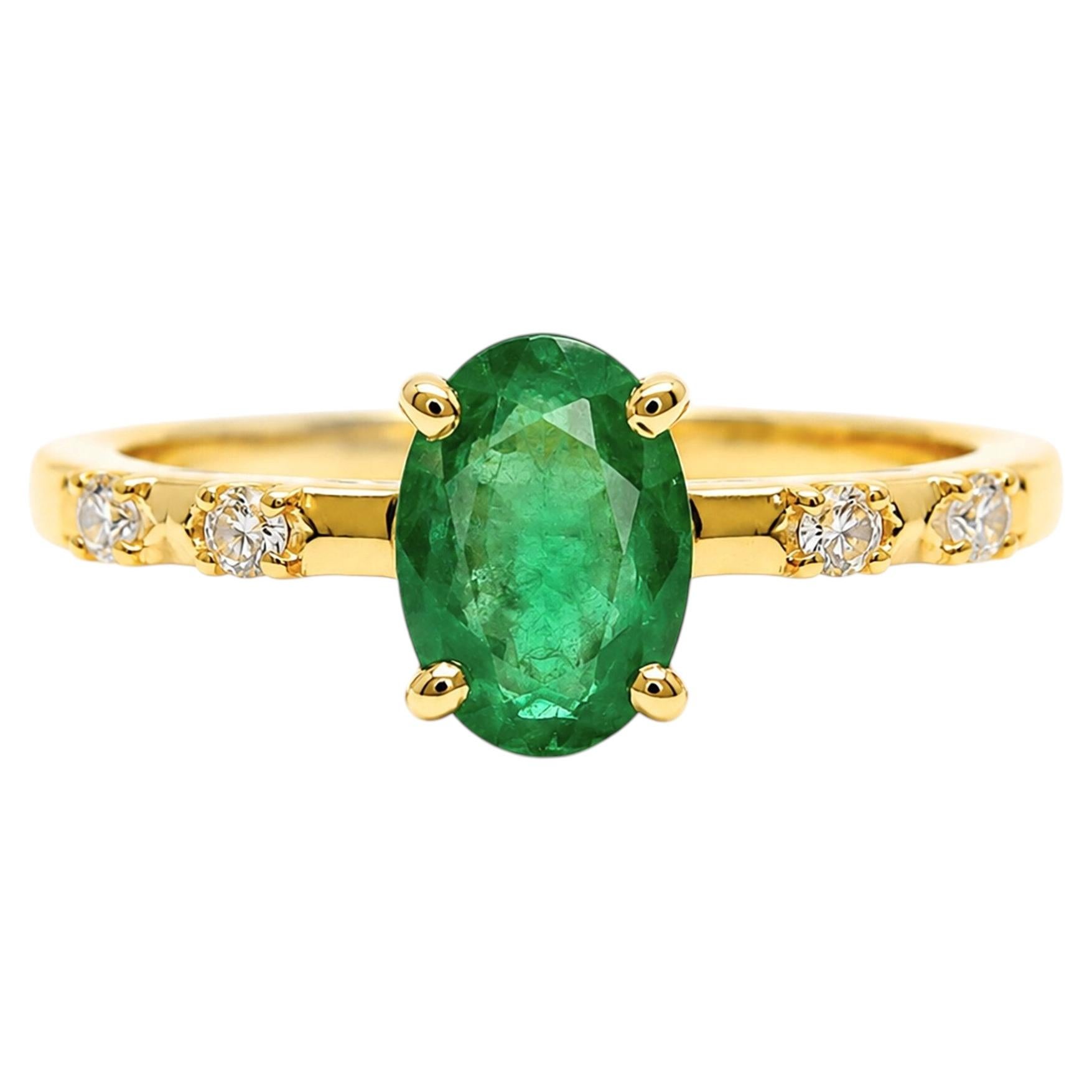 1.18 Ct Zambian Emerald Diamond Band 14K Gold Natural Emerald Everyday Band