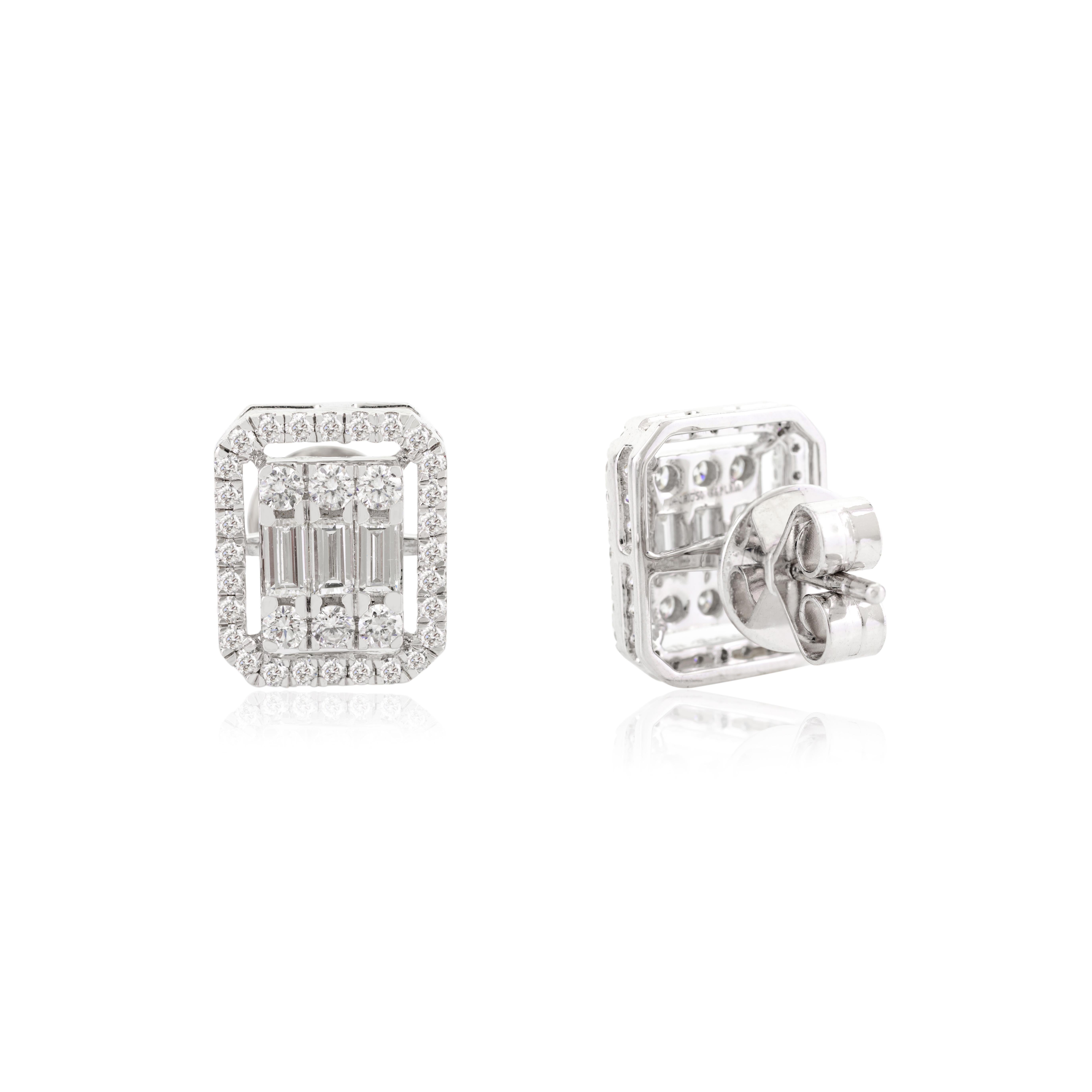 Donna Orecchini a perno con diamanti a grappolo da 1,18 CTW in oro bianco massiccio 18 ct. in vendita
