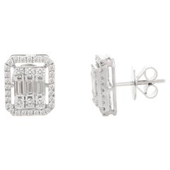 Pendientes de oro blanco macizo de 18 quilates con racimo de diamantes brillantes de 1,18 quilates