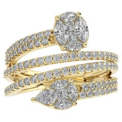 1.18 CTW Round Diamond 18K Yellow Gold Fancy Finger Ring Classic Collection.