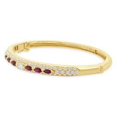 118 Karat Yello8 Karat Yellow Gold Pave Diamond and Ruby Station Bangle Bracelet