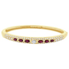 118 Karat Yello8 Karat Yellow Gold Pave Diamond and Ruby Station Bangle Bracelet
