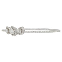 1.18 Pear Cut and Round Diamond Bangle 18 Carats White Gold Bracelet