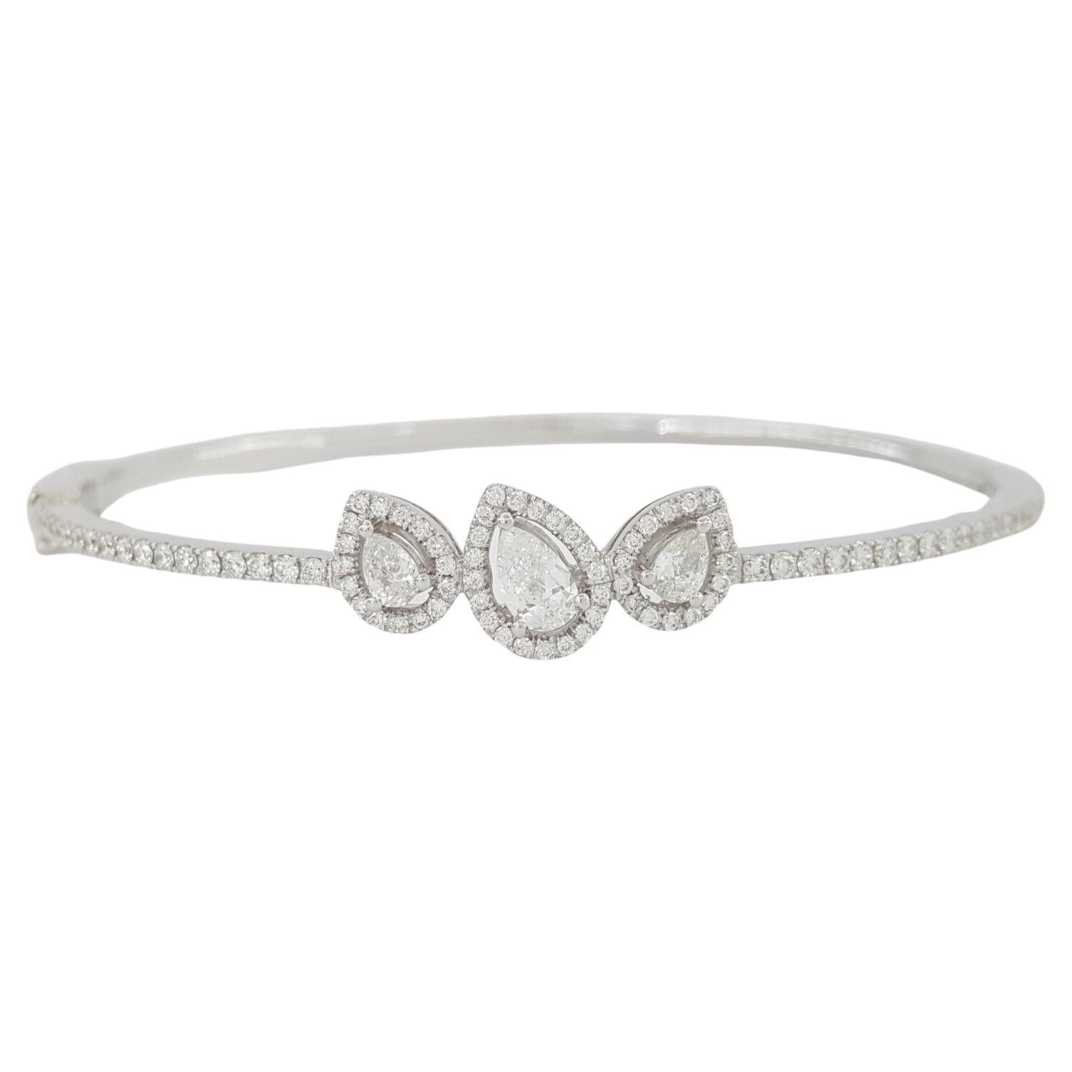 Round Cut 1.18 Pear Cut and Round Diamond Bangle 18 Carats White Gold Bracelet For Sale