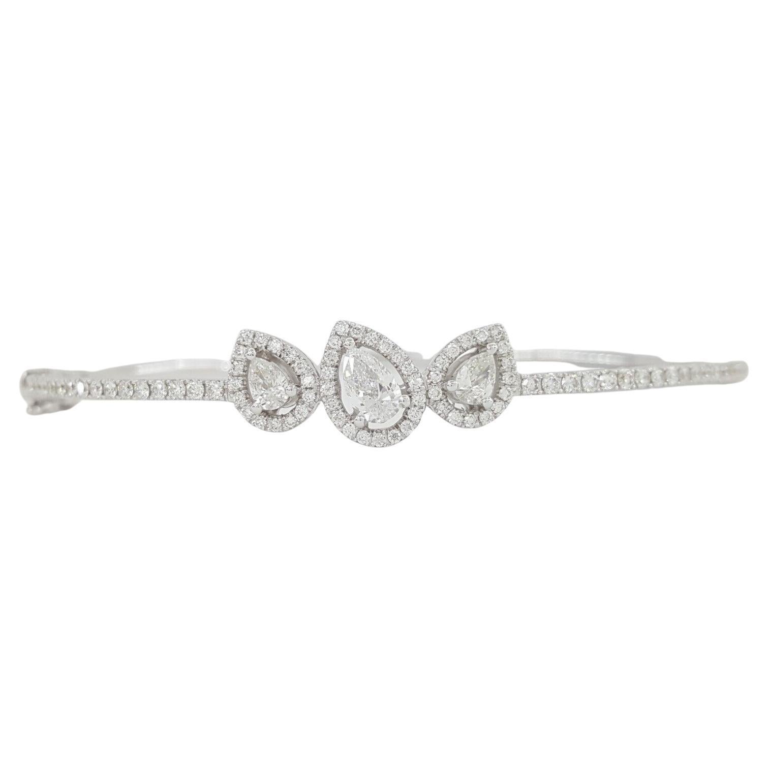1.18 Pear Cut and Round Diamond Bangle 18 Carats White Gold Bracelet For Sale