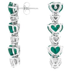 11.80 Carat Heart Mixed-Cut Emerald Diamonds Earrings