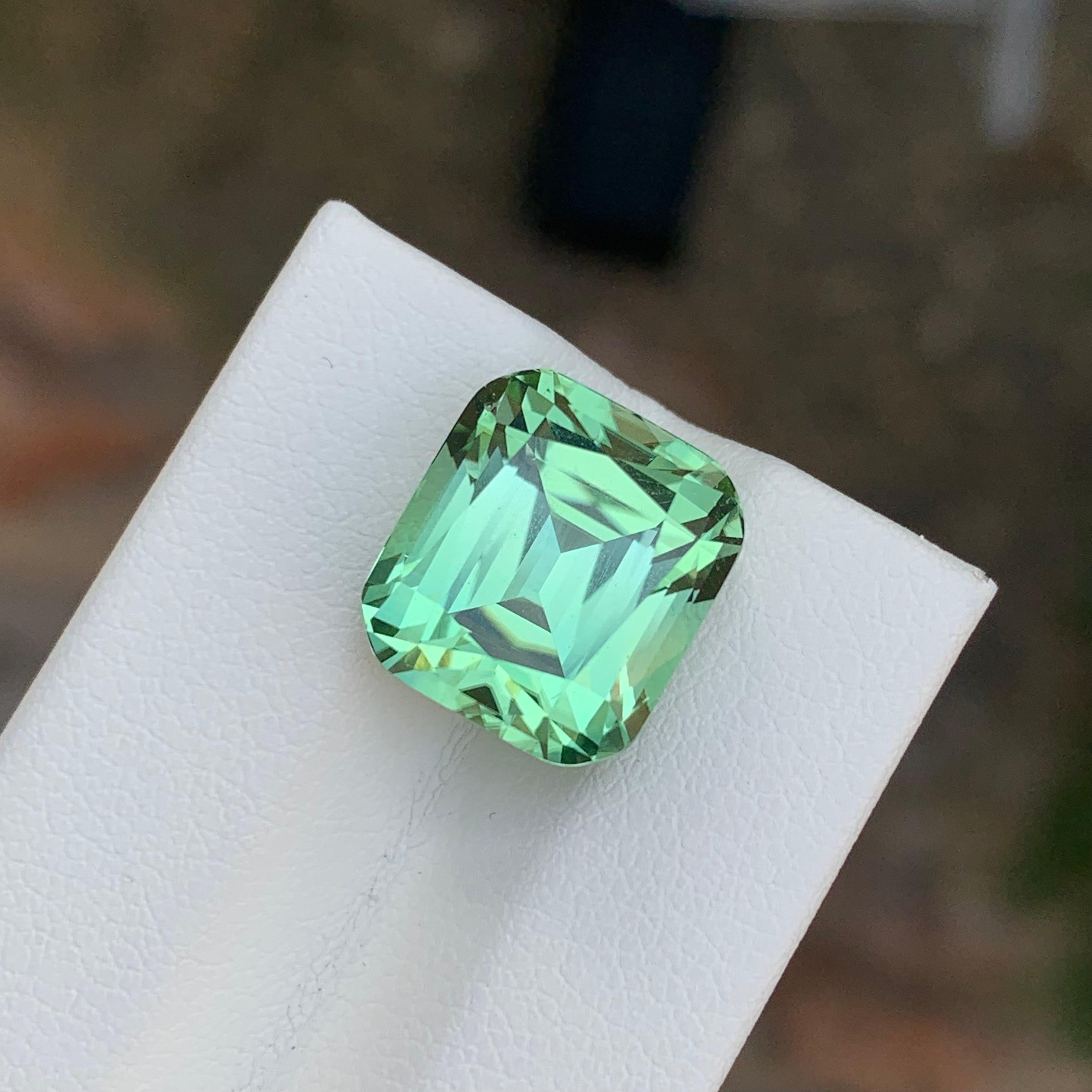 Gema natural suelta de turmalina verde menta en forma de cojín de 11.80 quilates Artes y manualidades en venta