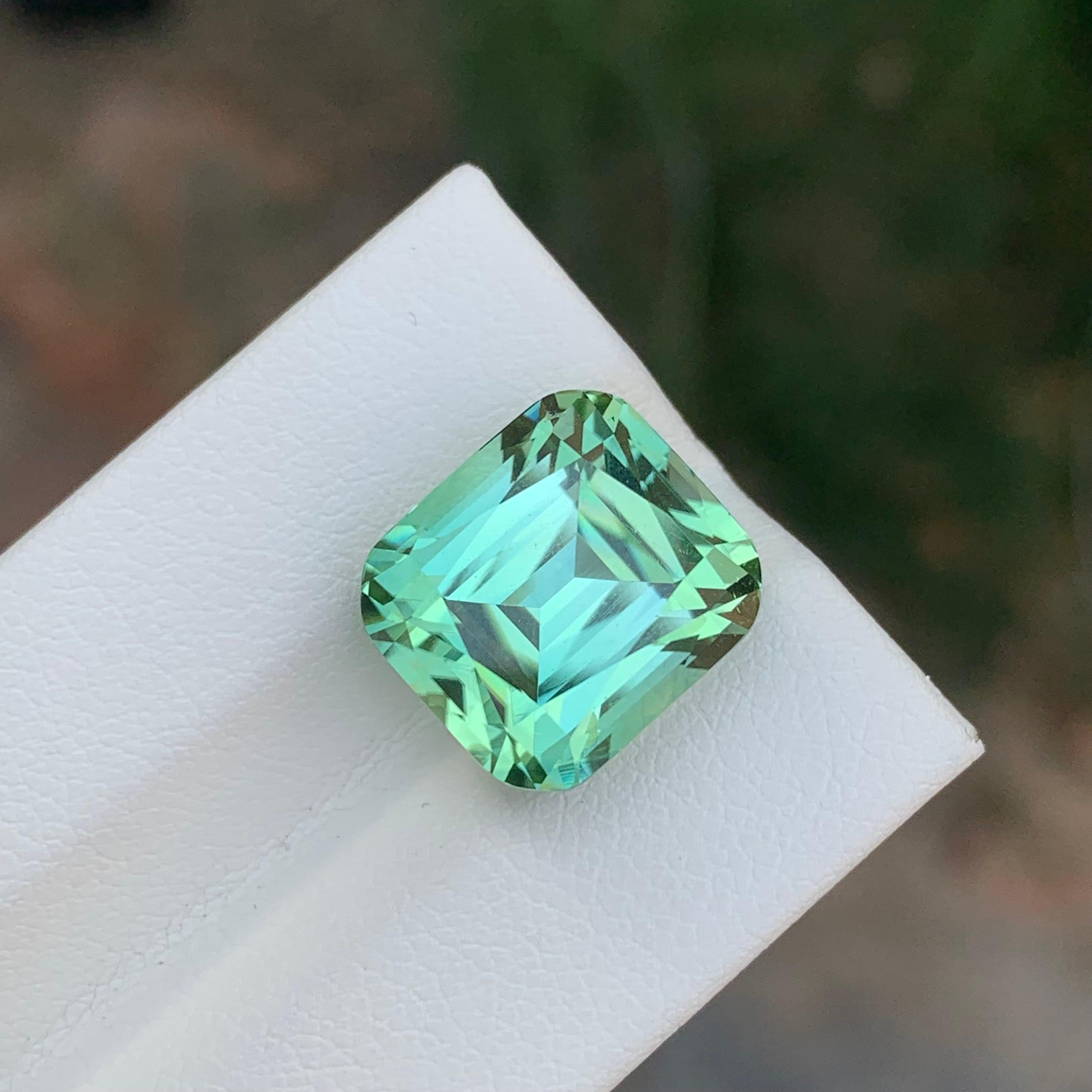 Femenino o masculino Gema natural suelta de turmalina verde menta en forma de cojín de 11.80 quilates en venta