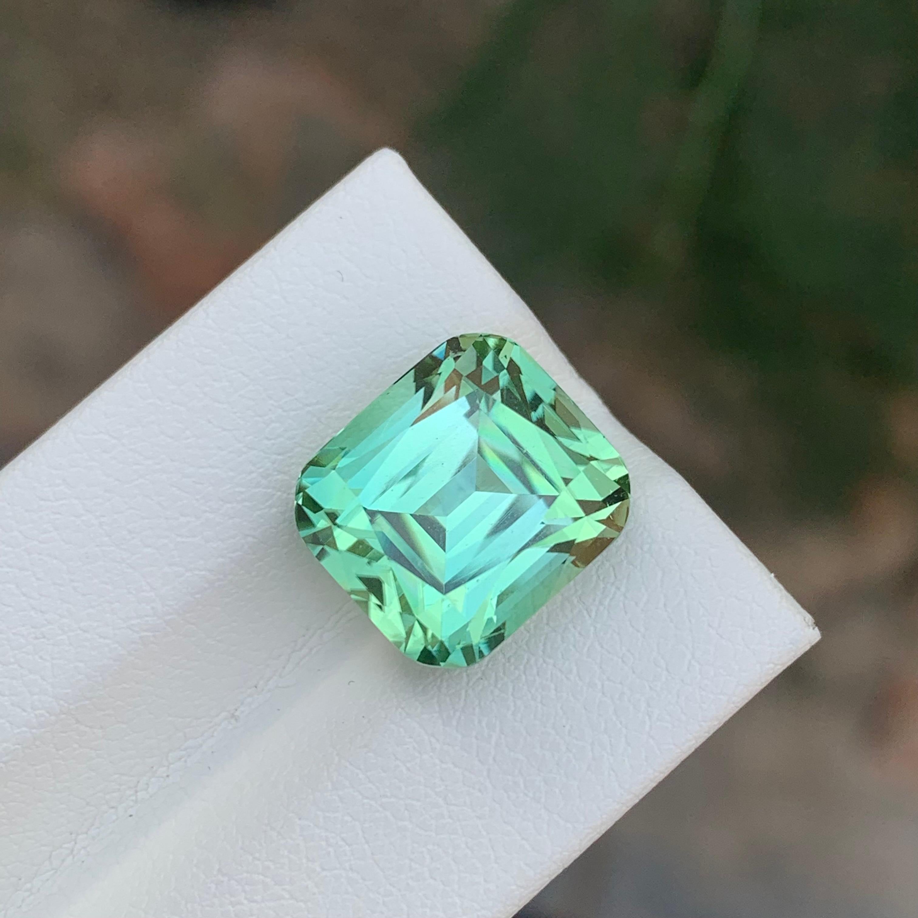 Gema natural suelta de turmalina verde menta en forma de cojín de 11.80 quilates en venta 1