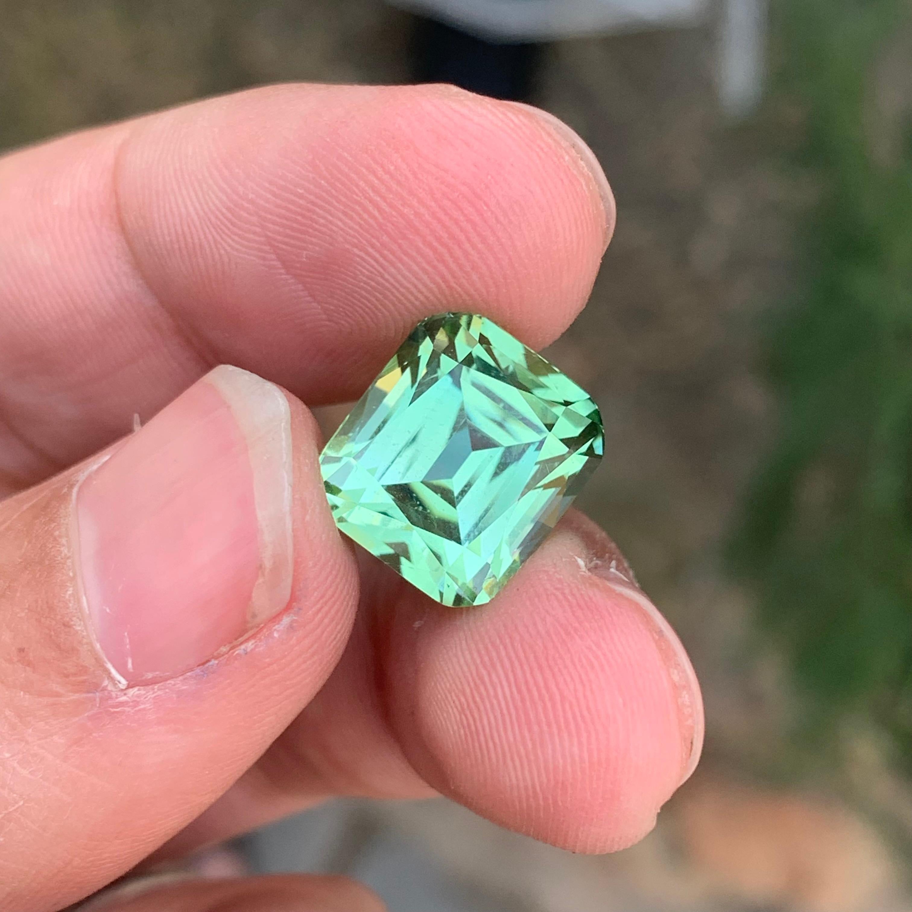 Gema natural suelta de turmalina verde menta en forma de cojín de 11.80 quilates en venta 3