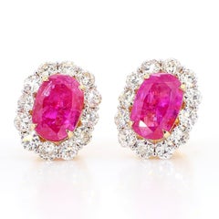 11.80 Carat Natural Unheated Burmese Rubies and Diamond Earrings