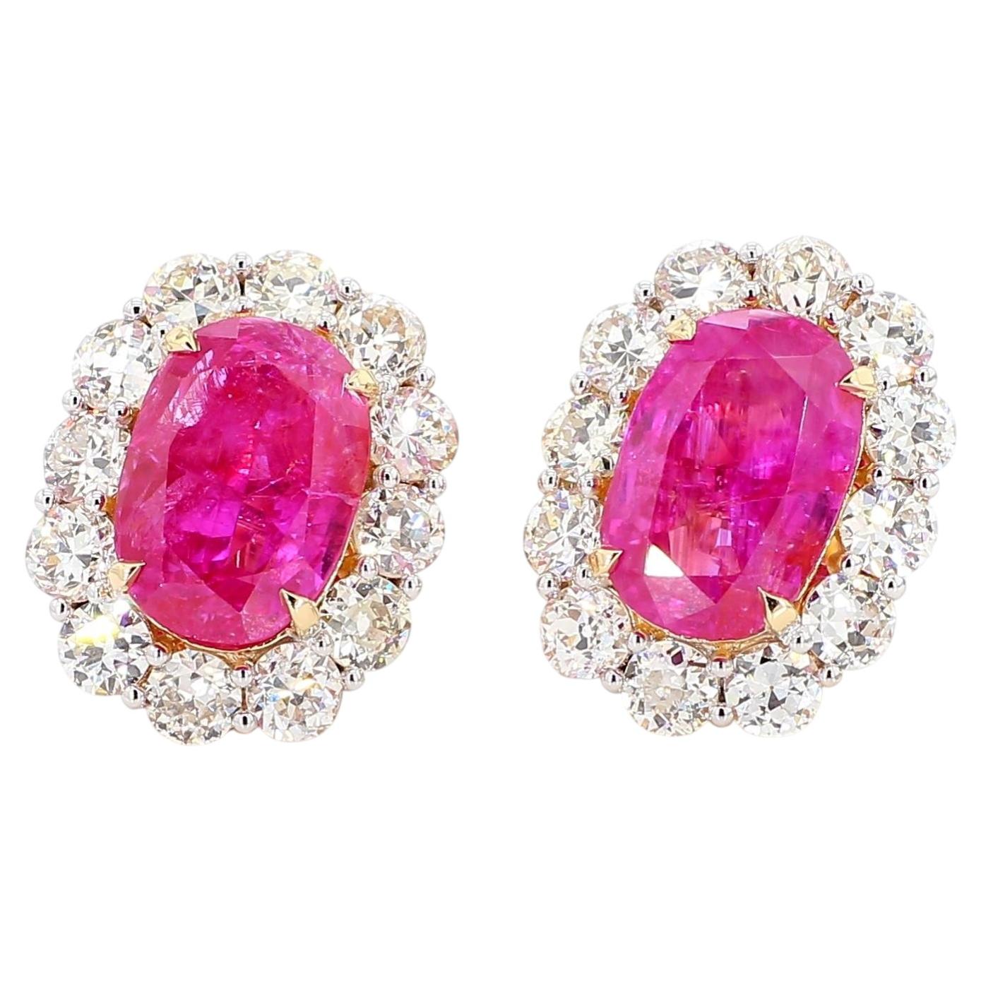Burmese Ruby and Diamond Drop Earrings, 11.8ct Rubies, 18k Gold