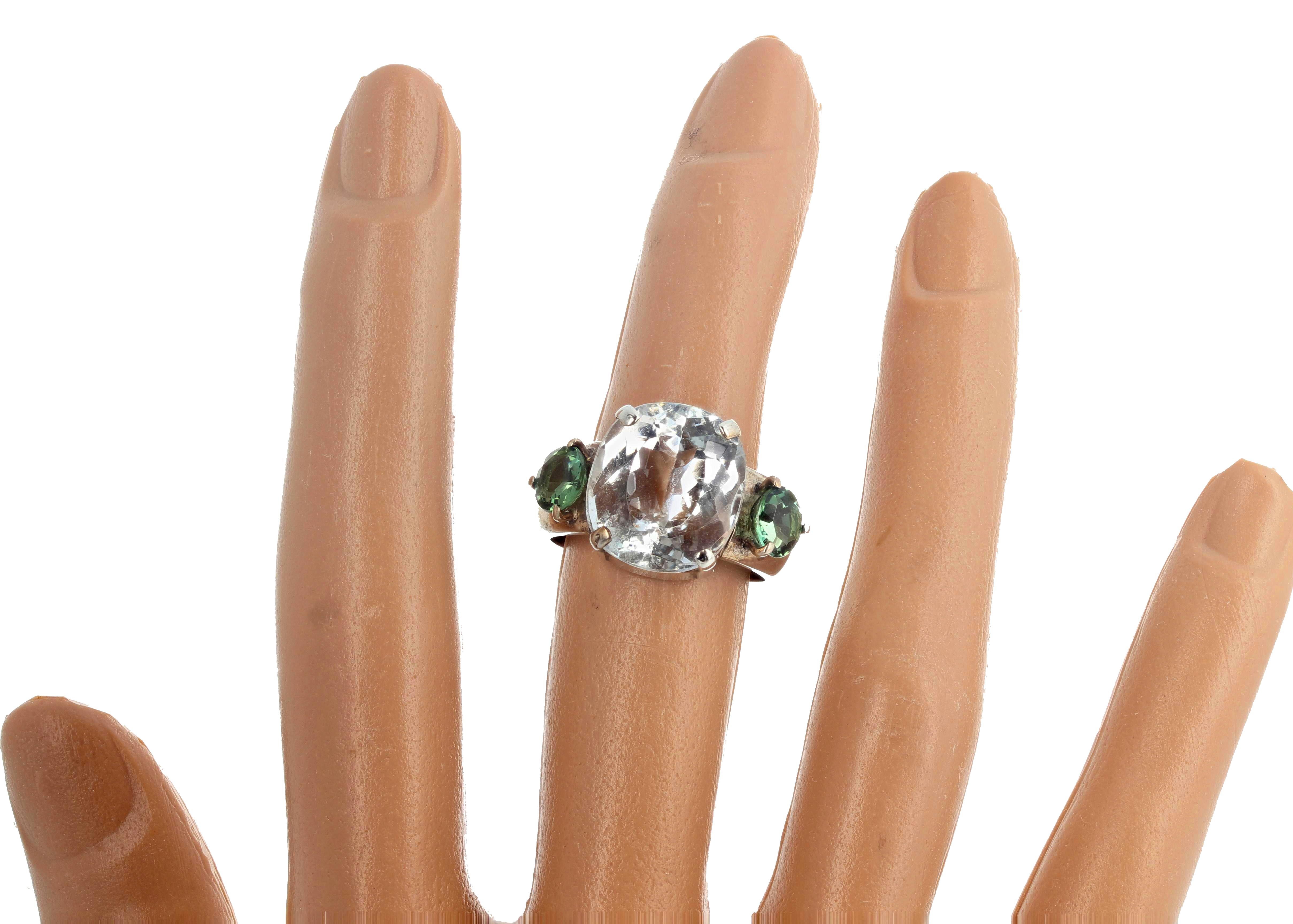 AJD HUGE Ring aus hellem Silber mit 11,80 Karat natürlichem weißem Topas und grünem Turmalin im Angebot 3