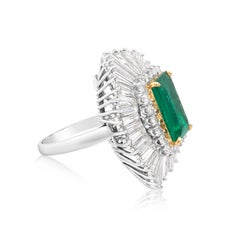 11.80 Carats Total Emerald & Diamond Cocktail Ring in White Gold & Platinum
