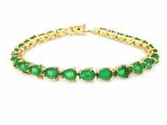 11.80 Ct Emerald Pear Cut Tennis Bracelet 14K Gold Emerald Tennis Bracelet Her