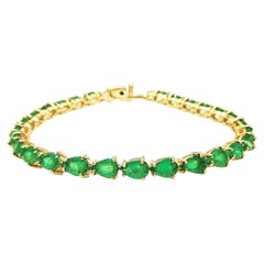 11.80 Ct Emerald Pear Cut Tennis Bracelet 14K Gold Emerald Tennis Bracelet Her