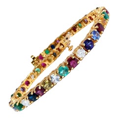 11.80 Ct Natural Sapphire Ruby Emerald Amethyst Tennis Bracelet 14kt Gem Line*