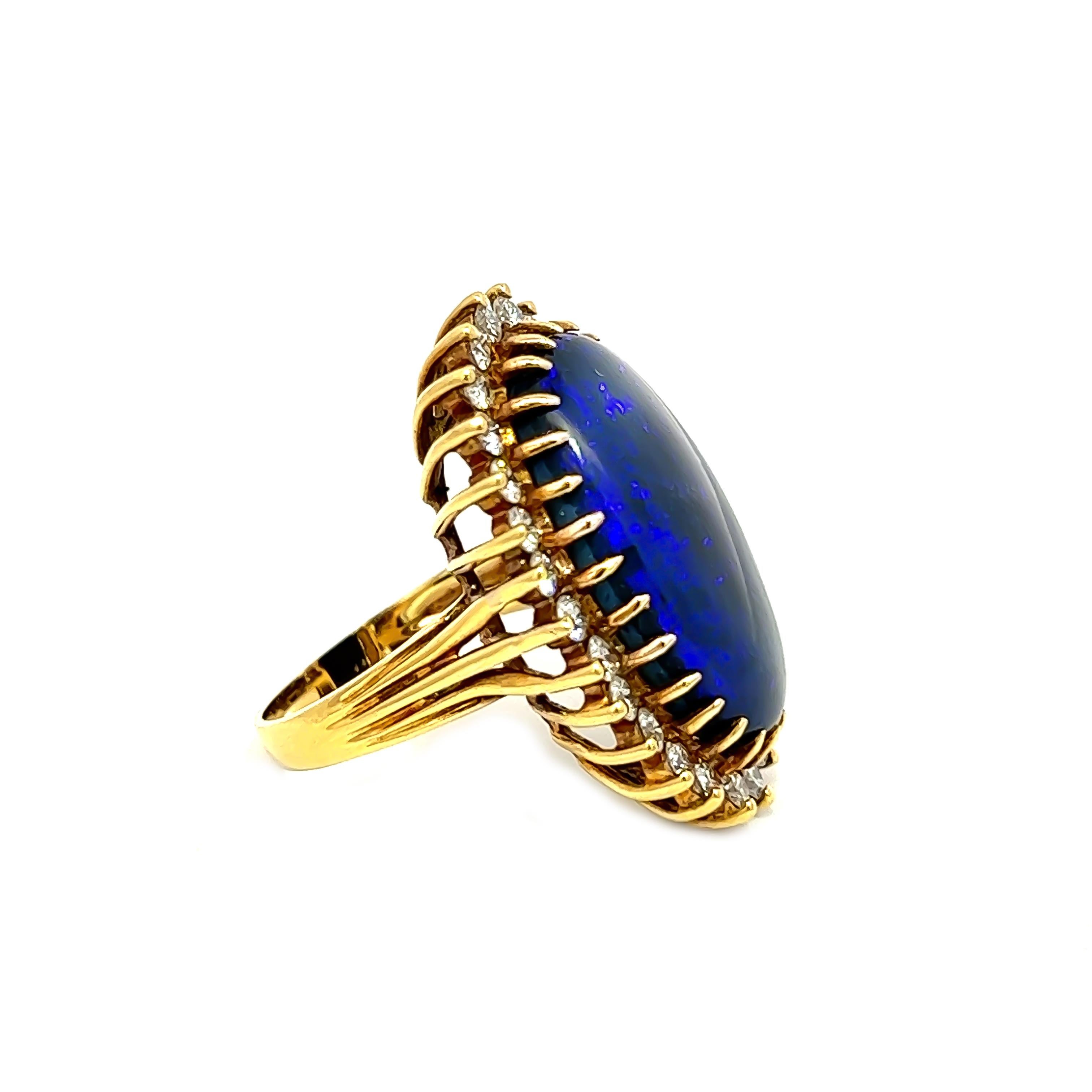 Aesthetic Movement 11.80Grams Black Opal & Diamonds Ring, Set in 18K Yellow Gold For Sale
