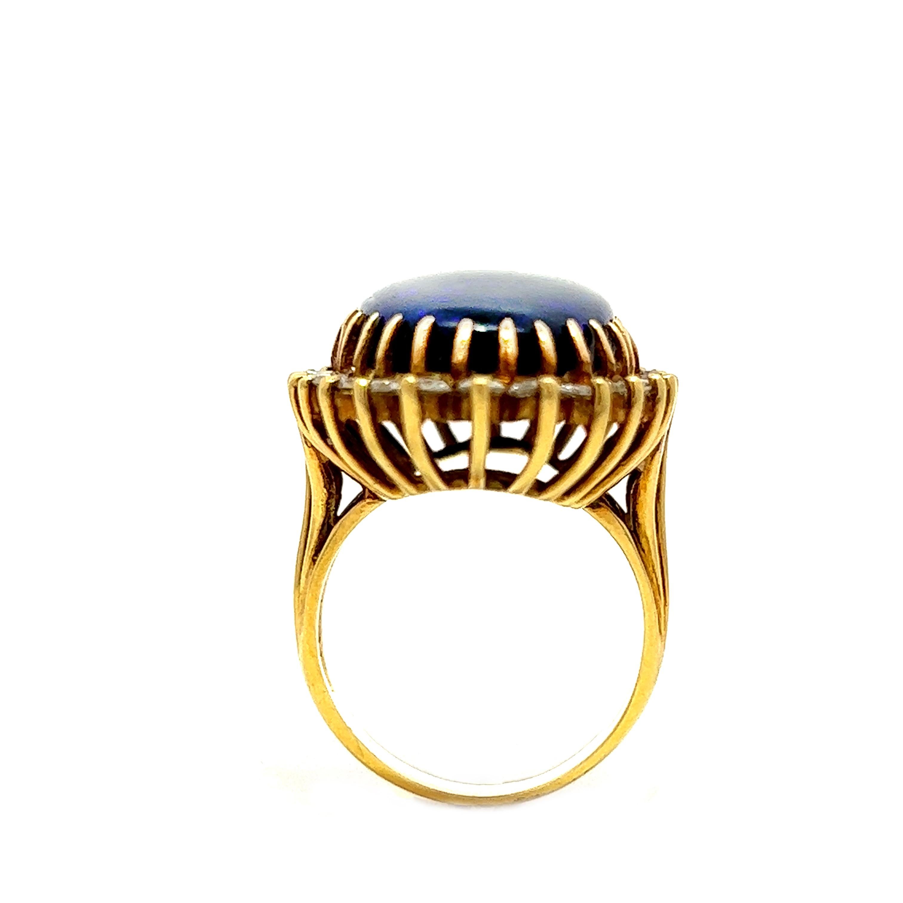 Women's or Men's 11.80Grams Black Opal & Diamonds Ring, Set in 18K Yellow Gold For Sale