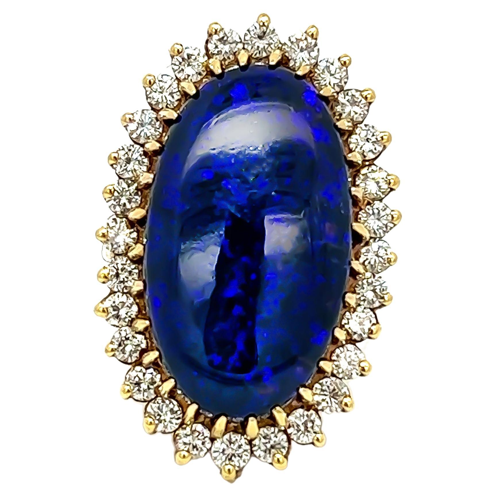 11.80Grams Black Opal & Diamonds Ring, Set in 18K Yellow Gold For Sale