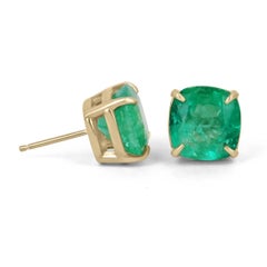 11.80tcw 18K Vivid Green Colombian Emerald-Cushion Cut Natural Emerald Earrings