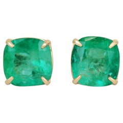 11.80tcw 18K Vivid Green Colombian Emerald-Cushion Cut Natural Emerald Earrings