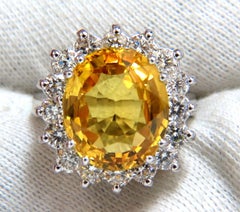 11.81 Carat Natural Yellow Sapphire Diamonds Ring 14 Karat Canary Bright