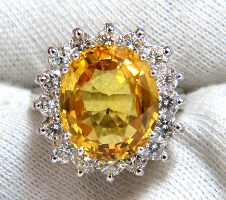 11.81 Carat Natural Yellow Sapphire Diamonds Ring 14 Karat Canary ...