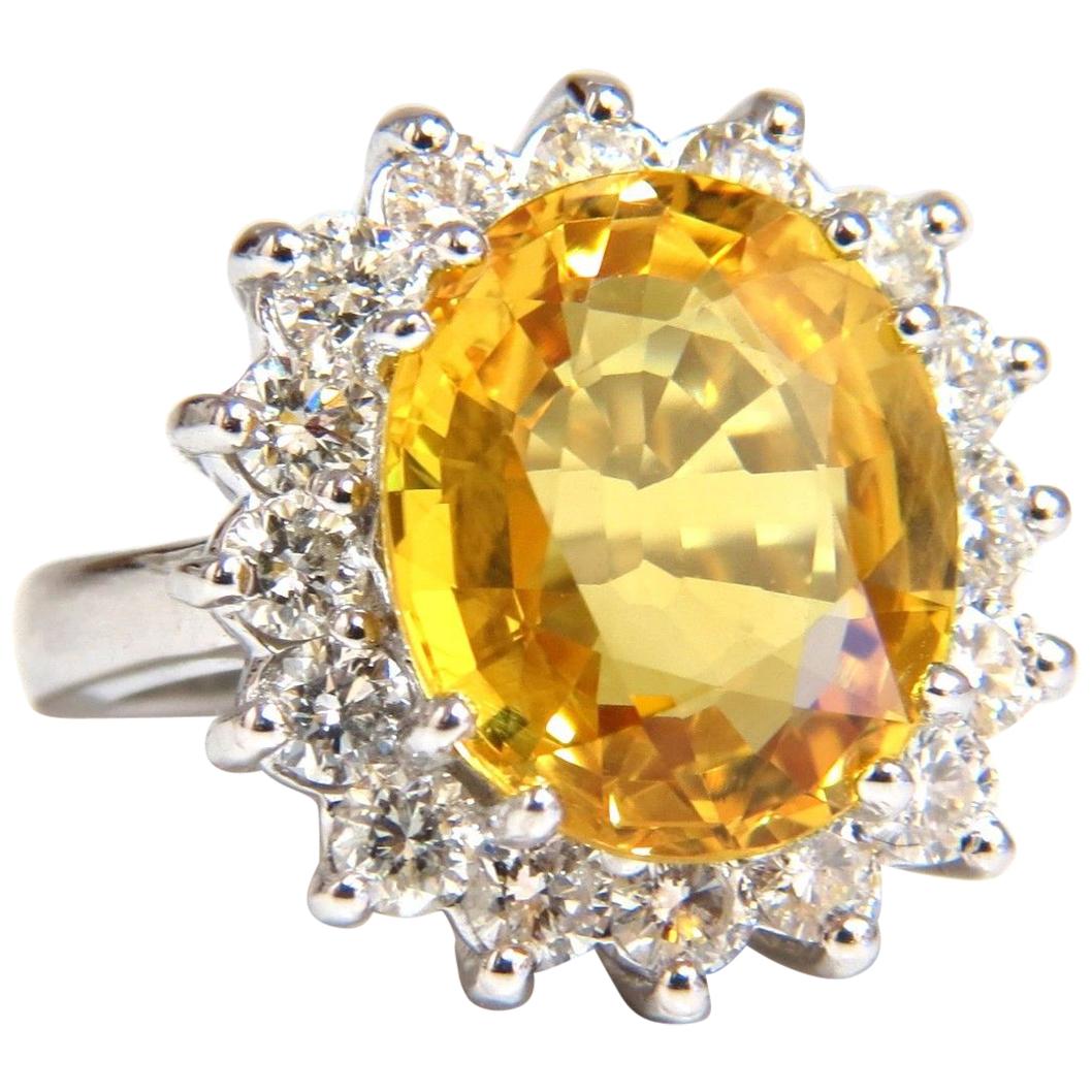 11.81 Carat Natural Yellow Sapphire Diamonds Ring 14 Karat Canary Bright