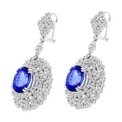 11.82 Carat Total Oval Tanzanite and Diamond Earrings in 18 Karat White Gold