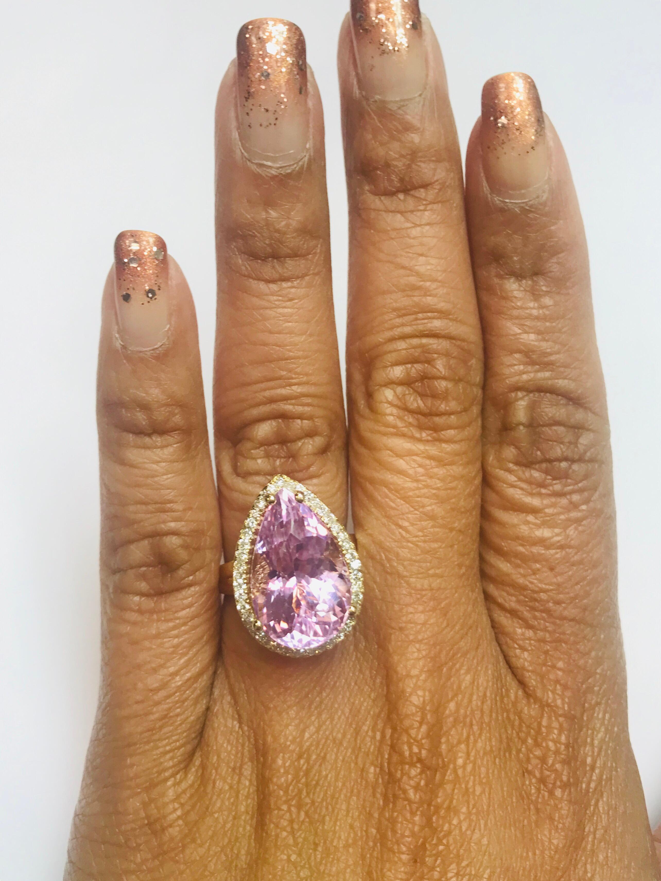 11.83 Carat Kunzite Diamond Yellow Gold Bridal Ring In New Condition In Los Angeles, CA