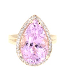 11.83 Carat Kunzite Diamond Yellow Gold Bridal Ring