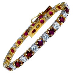 11.83 Carat Vivid Red Natural Ruby Diamonds Tennis Bracelet 14kt Gold Two-Toned*