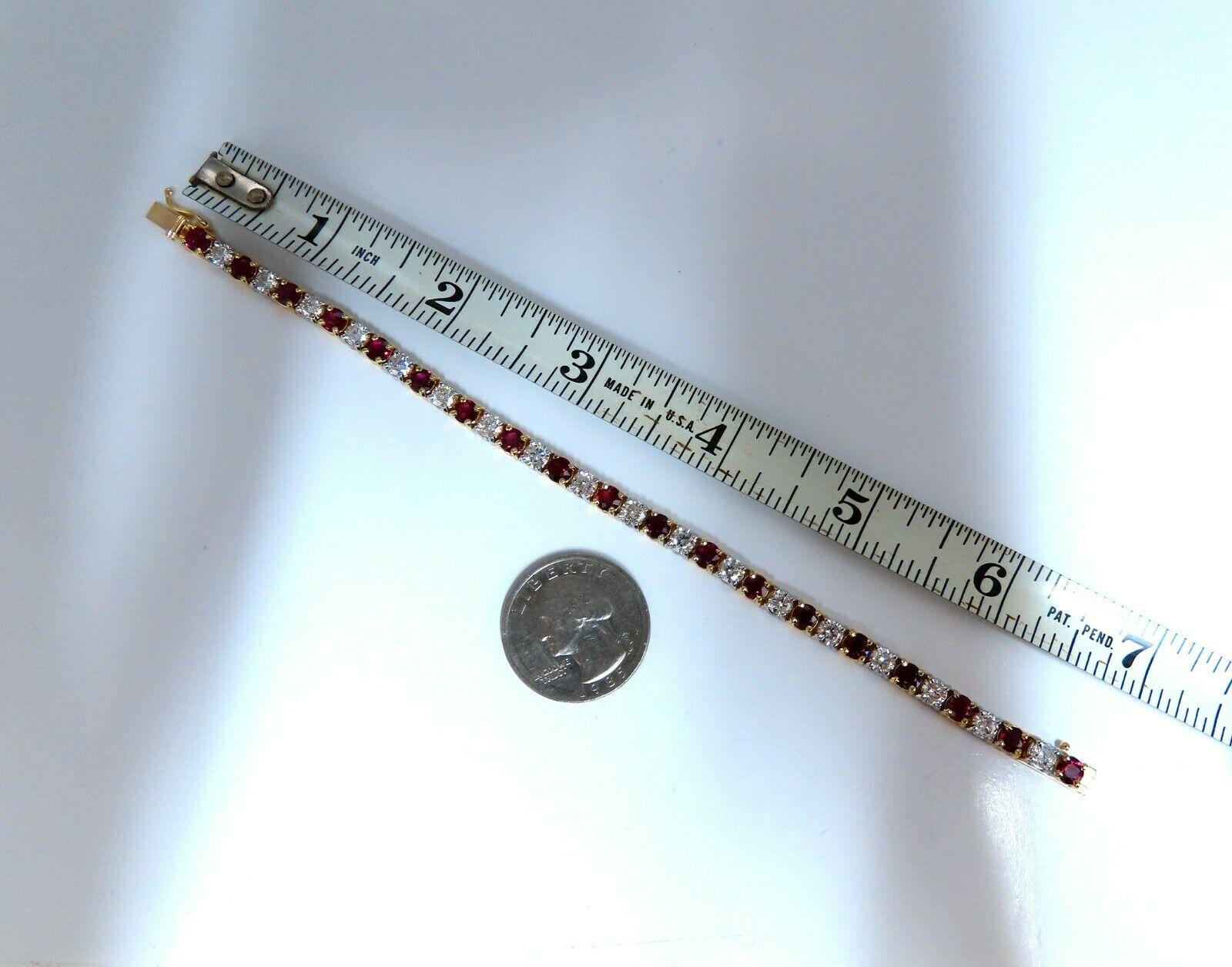 11,83 quilates de rubí natural rojo vivo Diamantes Pulsera de tenis Oro de 14 quilates bicolor Corte redondo en venta