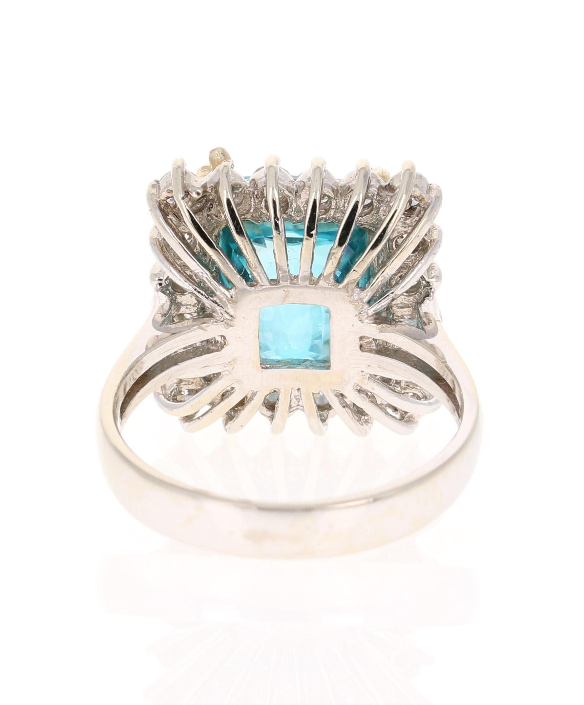 Contemporary 11.84 Carat Blue Zircon Diamond 14 Karat White Gold Cocktail Ring For Sale