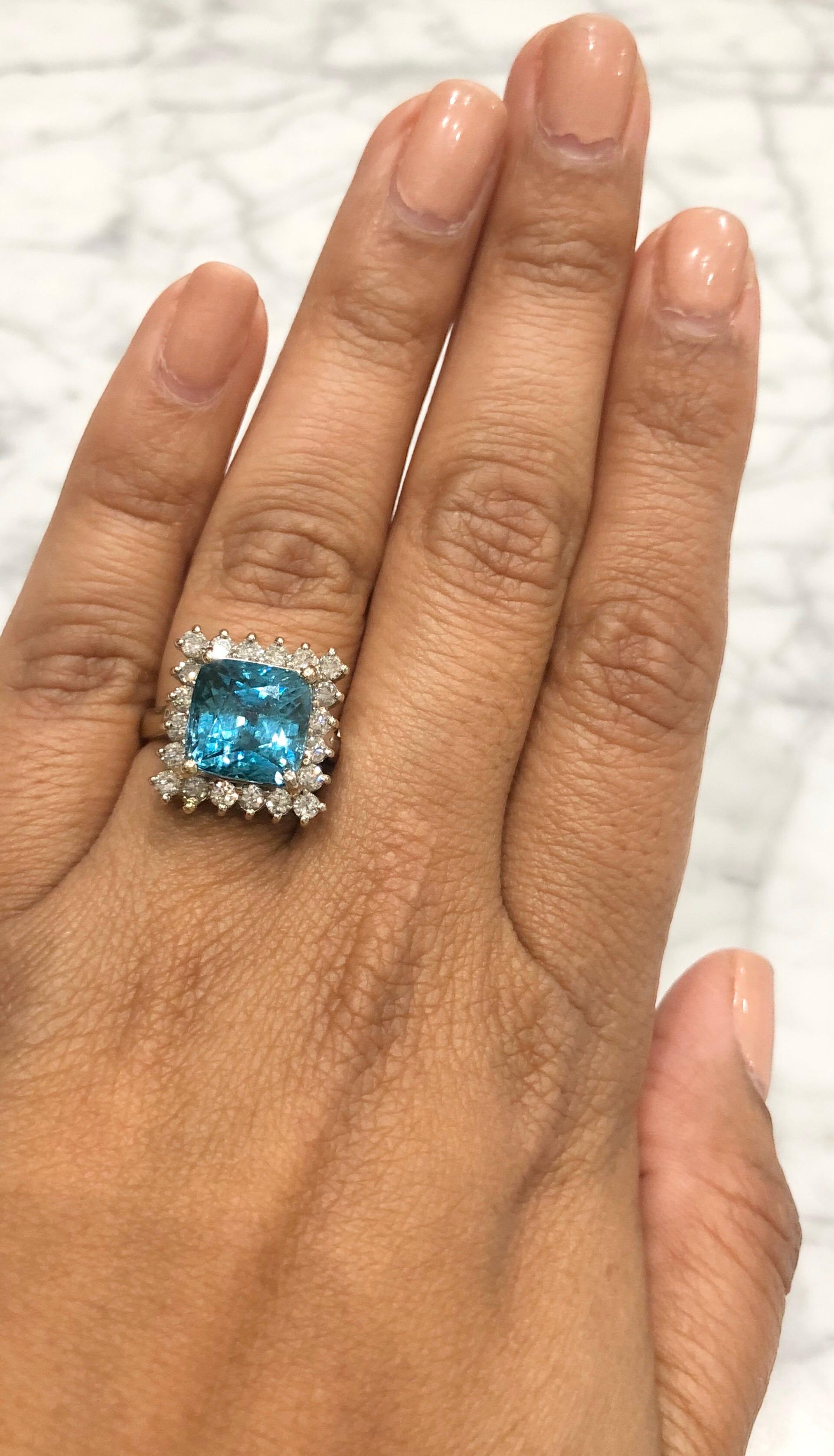 11.84 Carat Blue Zircon Diamond 14 Karat White Gold Cocktail Ring In New Condition For Sale In Los Angeles, CA