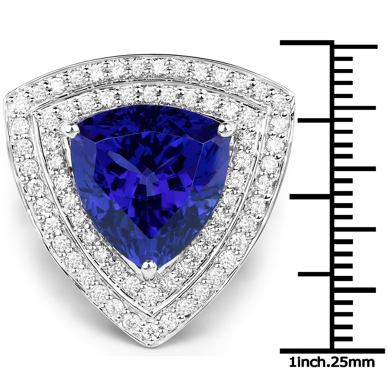 11.84 Carat Genuine Tanzanite and Diamond 18 Karat White Gold Cocktail Ring In New Condition For Sale In Great Neck, NY