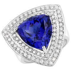 11.84 Carat Genuine Tanzanite and Diamond 18 Karat White Gold Cocktail Ring