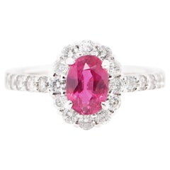 1.184 Carat No Heat Ruby and Diamond Halo Engagement Ring Set in Platinum