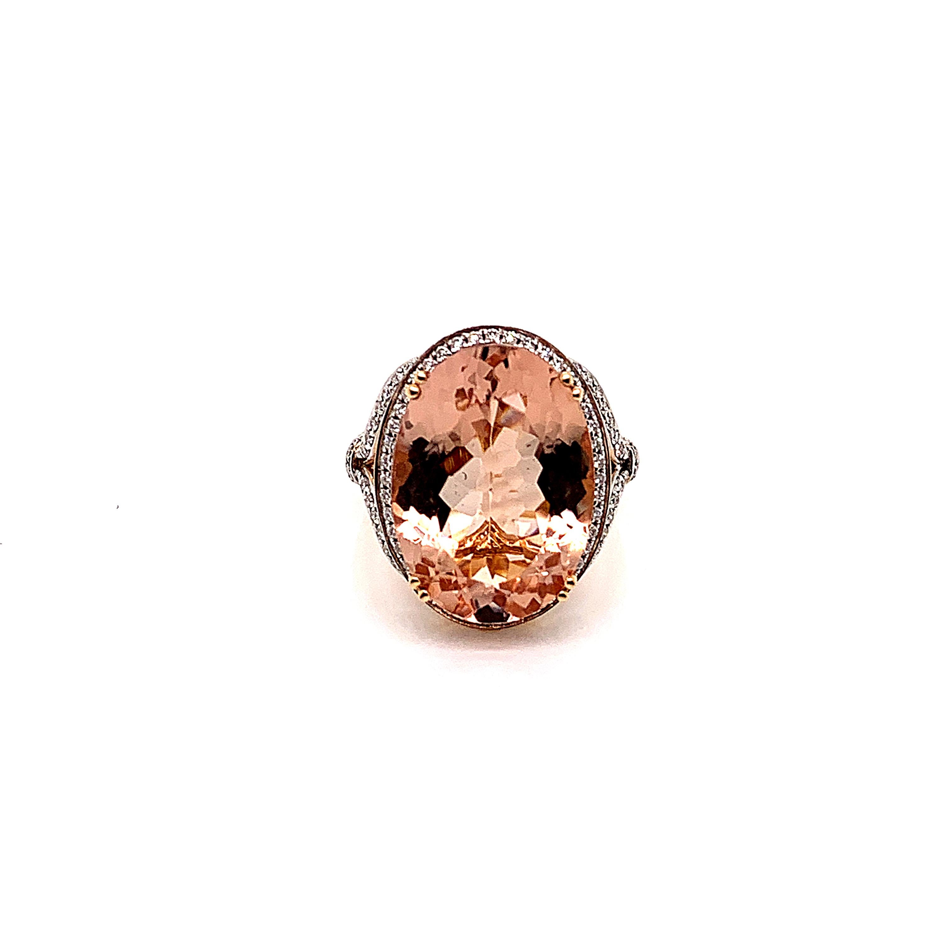 This collection features an array of magnificent morganites! Accented with diamonds these rings are made in rose gold and so give a classic yet elegant look. 

Classic morganite ring in 18K rose gold with diamonds. 

Morganite: 11.84 carat oval