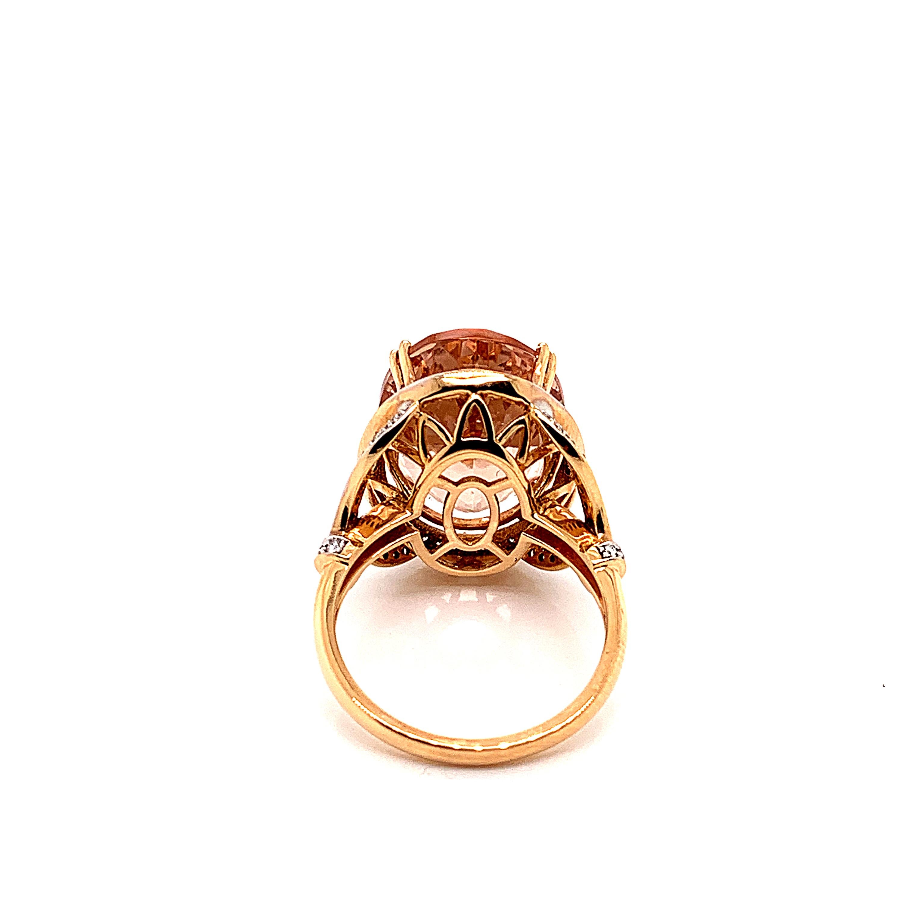 Oval Cut 11.84 Carat Oval Shaped Morganite Ring in 18 Karat Rose Gold with Diamonds For Sale