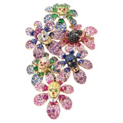 11.84cttw Ruby Sapphire Amethyst Tsavorites Diamond Skull & Flower Pin Multitone